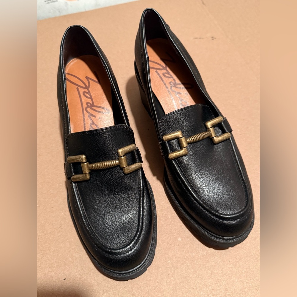 Zodiac Black Leather Loafers with Gold Buckle